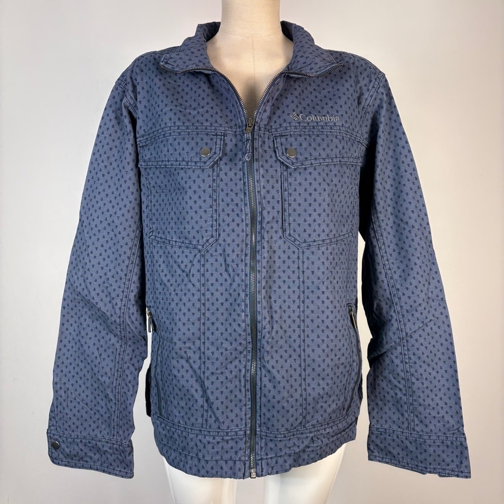 ❤️Columbia "M." Blue Patterned Full Zip Utility Jacket Mens L